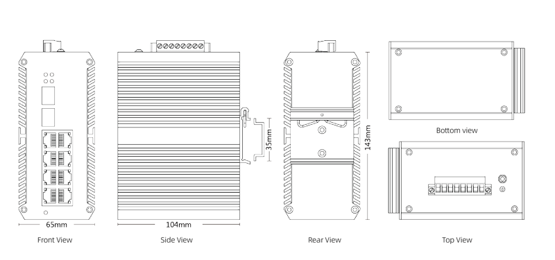 Dimension of Industrial L2  Managed Switch 2x1000M SFP, 8x10/100/1000M RJ45