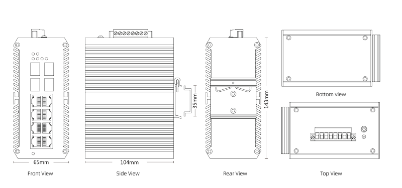 Dimension of Industrial L2  Managed Switch 4x1000M SFP, 8x10/100/1000M RJ45