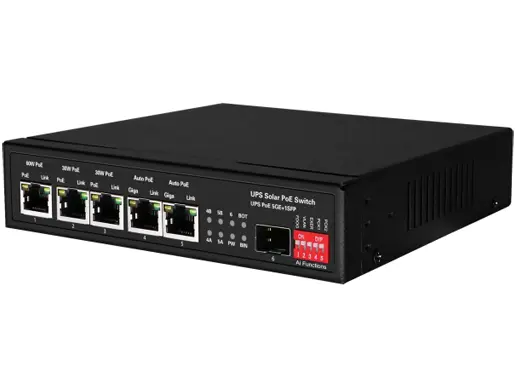 UPS Solar PoE Ethernet Switch 1GE 60W PoE + 2GE 30W PoE + 2GE Auto PoE + 1GE SFP
