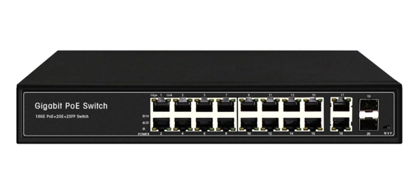 مفتاح تبديل 16GE PoE 2GE RJ45 2GE SFP غير مُدار