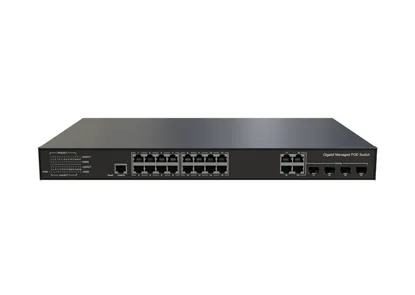 مفتاح إيثرنت PoE مُدار لايت L3 16x1 0/1000 base-t PoE ، 4xGigabit Combo (RJ45/SFP)