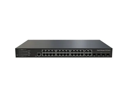 مفتاح إيثرنت PoE مُدار لايت L3 24x1 0/1000 base-t PoE ، 4xGigabit Combo (RJ45/SFP)