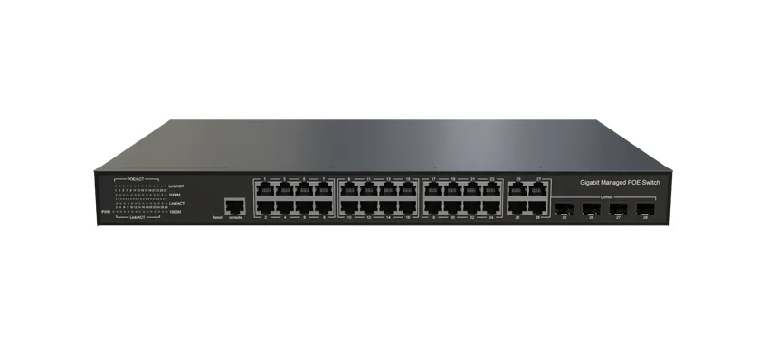 مفتاح إيثرنت PoE مُدار لايت L3 24x1 0/1000 base-t PoE ، 4xGigabit Combo (RJ45/SFP)