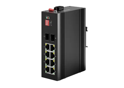 مفتاح PoE الصناعي غير المُدار Din-rail 8x1 0/، من من نوع PoE RJ45 ، وصلة الإرسال 2x1G SFP